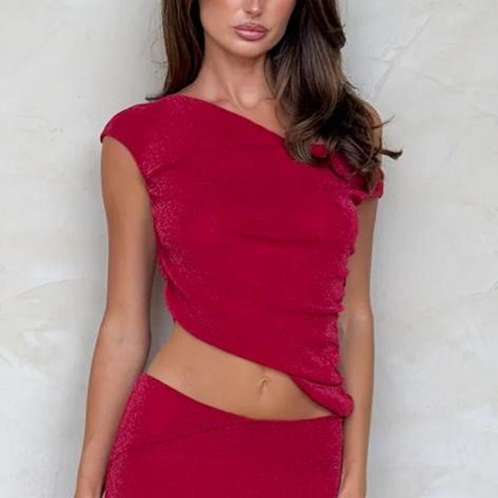 Tiger Mist Ruched Cobi Tank Asymmetrical Red Shimmer Sparkle XS Going Out Y2K